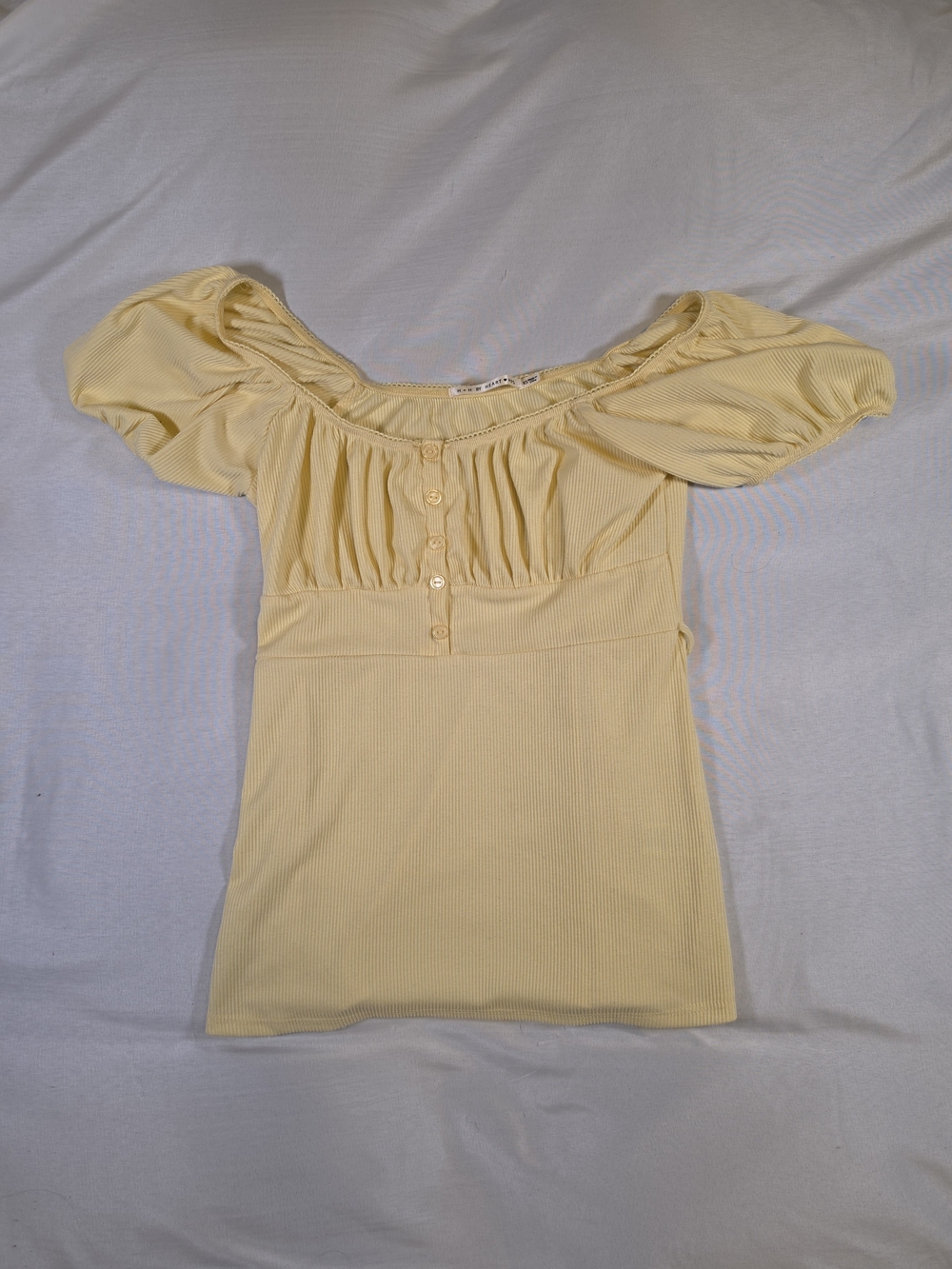 H+H by Heart Hips Y2K Pastel Yellow Ribbed Milkmaid Top (XS)